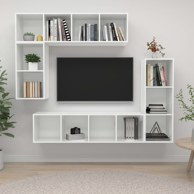 vidaXL Set de muebles de TV 4 pzas madera contrachapada blanco brillo vidaXL Set de muebles de TV 4 pzas madera contrachapada blanco brillo