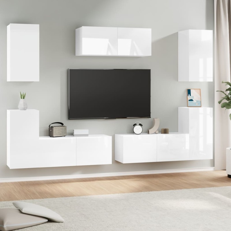 vidaXL Set de muebles de TV 7 pzas madera contrachapada blanco brillo vidaXL Set de muebles de TV 7 pzas madera contrachapada blanco brillo