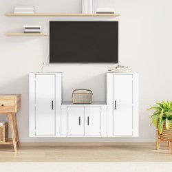vidaXL Set de muebles de TV 3 pzas madera contrachapada blanco brillo