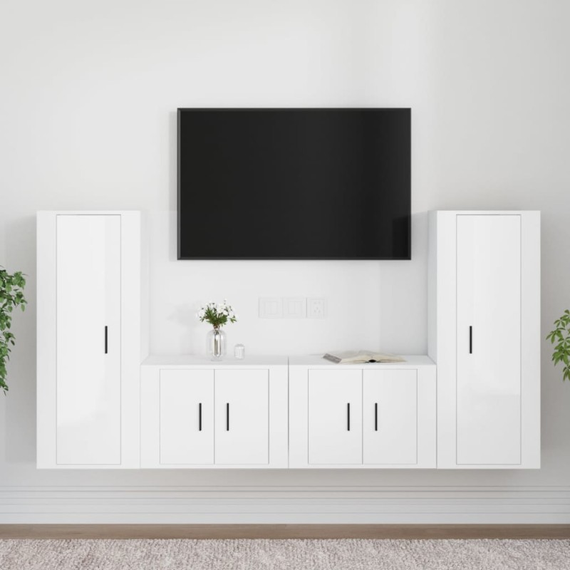 vidaXL Set de muebles de TV 4 pzas madera contrachapada blanco brillo vidaXL Set de muebles de TV 4 pzas madera contrachapada blanco brillo