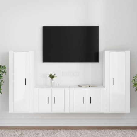 vidaXL Set de muebles de TV 4 pzas madera contrachapada blanco brillo