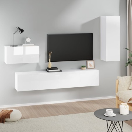 vidaXL Set de muebles de TV 4 pzas madera contrachapada blanco brillo