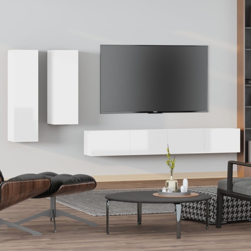 vidaXL Set de muebles de TV 4 pzas madera contrachapada blanco brillo vidaXL Set de muebles de TV 4 pzas madera contrachapada blanco brillo