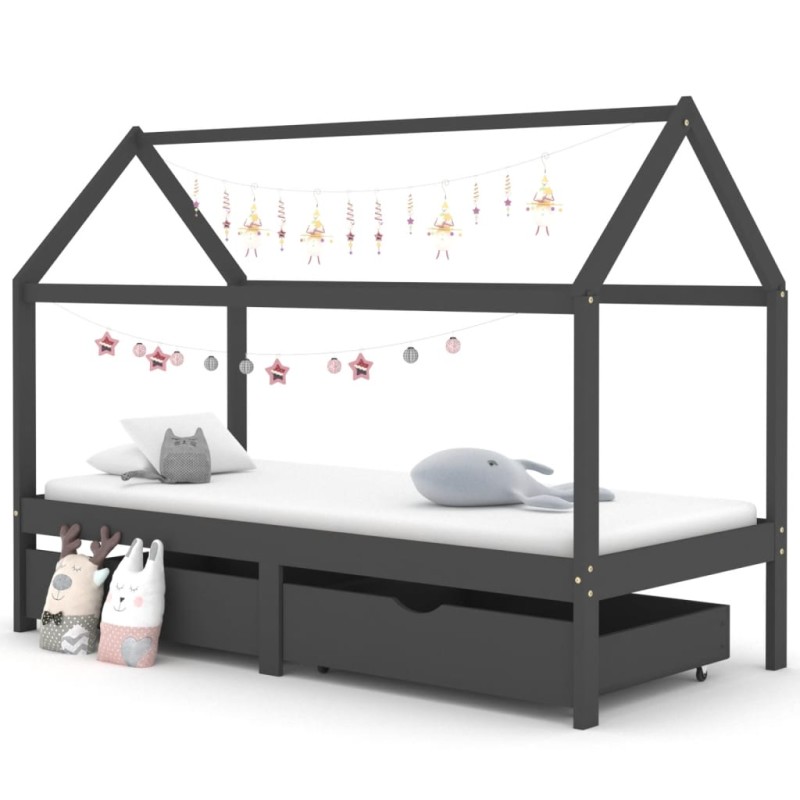 vidaXL Estructura de cama infantil y cajones madera pino gris 90x200cm vidaXL Estructura de cama infantil y cajones madera pino gris 90x200cm