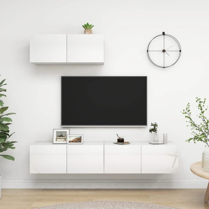 vidaXL Set de muebles de salón 3 pzas madera ingeniería blanco brillo