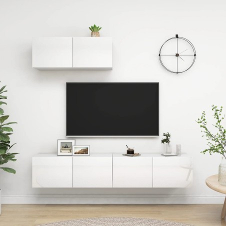 vidaXL Set de muebles de salón 3 pzas madera ingeniería blanco brillo