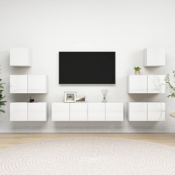 vidaXL Set de muebles de salón 8 pzas madera ingeniería blanco brillo