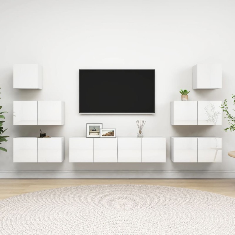 vidaXL Set de muebles de salón 8 pzas madera ingeniería blanco brillo vidaXL Set de muebles de salón 8 pzas madera ingeniería blanco brillo