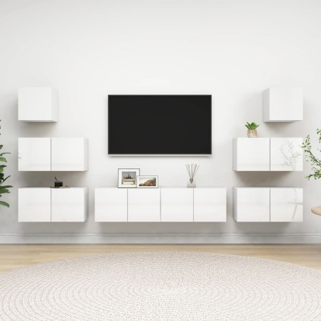 vidaXL Set de muebles de salón 8 pzas madera ingeniería blanco brillo
