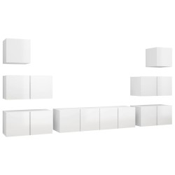 vidaXL Set de muebles de salón 8 pzas madera ingeniería blanco brillo