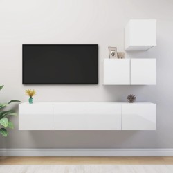 vidaXL Set de muebles de salón 4 pzas madera ingeniería blanco brillo