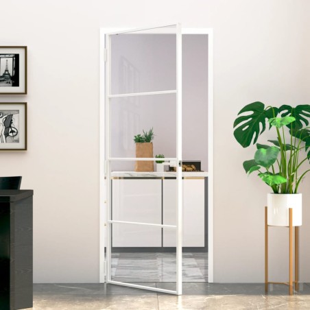 vidaXL Puerta de interior vidrio templado y aluminio blanco 83x201,5cm