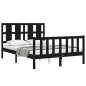 vidaXL Estructura de cama con cabecero madera maciza negro 140x200 cm