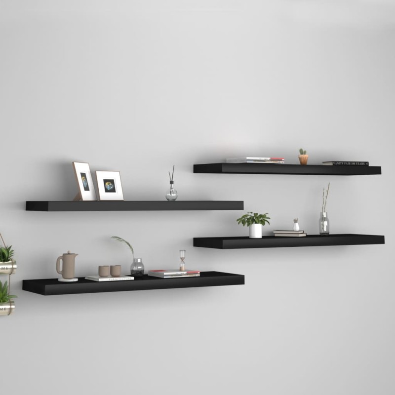 vidaXL Estantes flotantes de pared 4 uds MDF negro 90x23,5x3,8 cm vidaXL Estantes flotantes de pared 4 uds MDF negro 90x23,5x3,8 cm