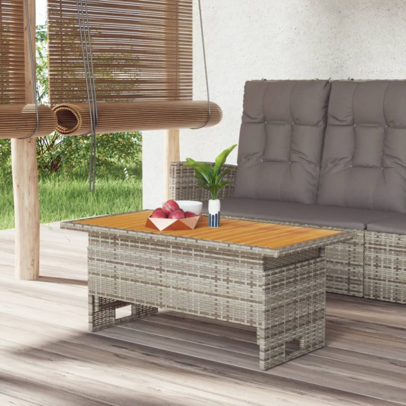 vidaXL Mesa de jardín madera maciza acacia y ratán gris 100x50x43/63cm vidaXL Mesa de jardín madera maciza acacia y ratán gris 100x50x43/63cm