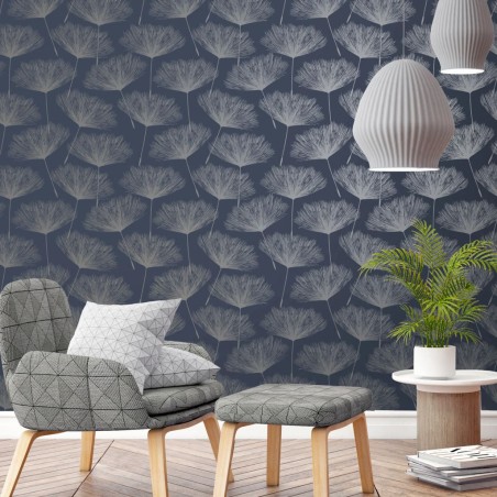 DUTCH WALLCOVERINGS Papel pintado Fleur azul marino y gris