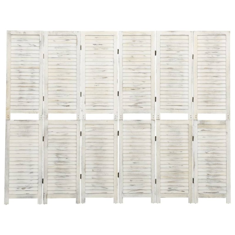 vidaXL Biombo de 6 paneles madera maciza blanco envejecido 215x166 cm vidaXL Biombo de 6 paneles madera maciza blanco envejecido 215x166 cm