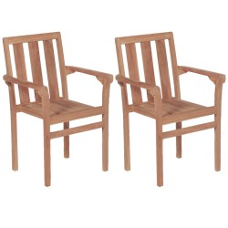 vidaXL Sillas de jardín apilables 2 unidades madera maciza de teca