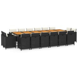 vidaXL Juego comedor jardín 17 pzas con cojines ratán sintético negro