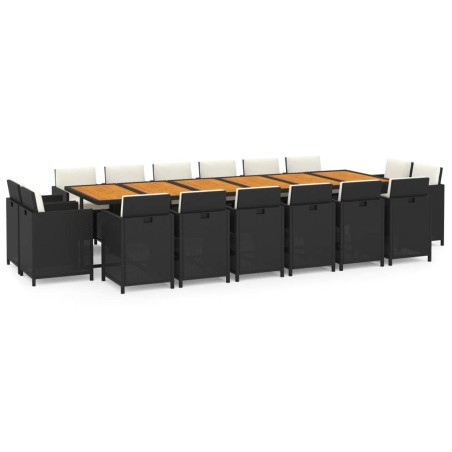 vidaXL Juego comedor jardín 17 pzas con cojines ratán sintético negro