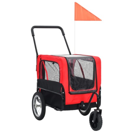 vidaXL Remolque de bicicleta para mascotas cochecito 2 en 1 rojo negro