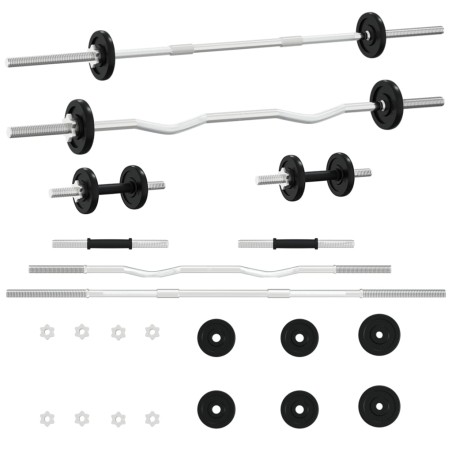vidaXL Juego de barras y mancuernas de 30 kg hierro fundido