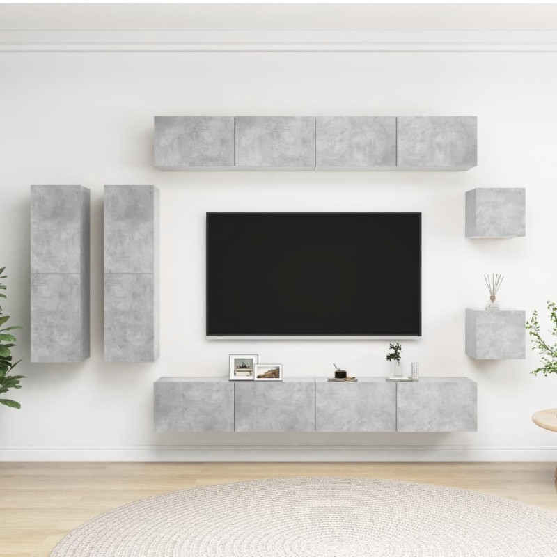 vidaXL Set muebles de salón TV 8 pzas madera ingeniería gris hormigón