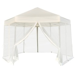 vidaXL Carpa desplegable hexagonal 6 paredes blanco crema 3,6x3,1m