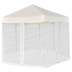 vidaXL Carpa desplegable hexagonal 6 paredes blanco crema 3,6x3,1m