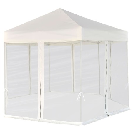 vidaXL Carpa desplegable hexagonal 6 paredes blanco crema 3,6x3,1m