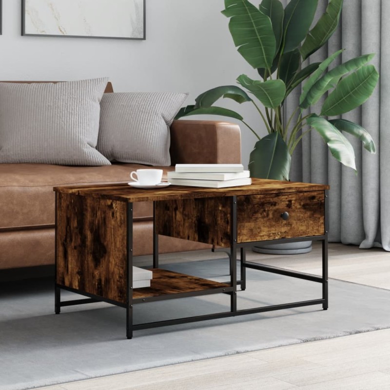 vidaXL Mesa de centro madera contrachapada roble ahumado 85,5x51x45 cm vidaXL Mesa de centro madera contrachapada roble ahumado 85,5x51x45 cm
