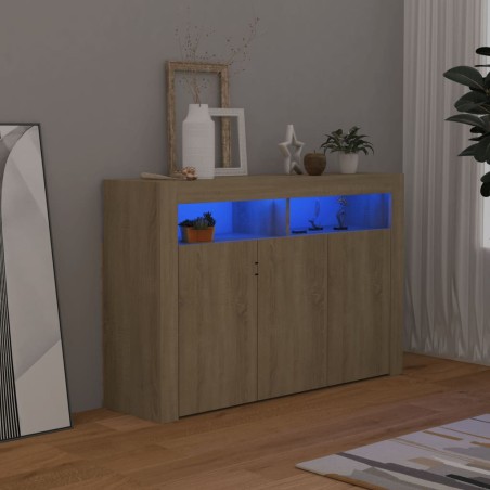 vidaXL Aparador con luces LED roble Sonoma 115,5x30x75 cm