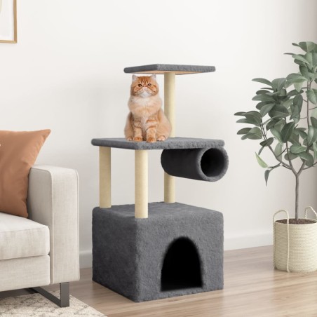 vidaXL Rascador para gatos con postes de sisal gris oscuro 109,5 cm