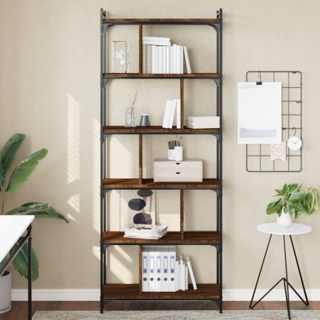 vidaXL Librería 6 estantes madera ingeniería marrón roble 76x32x192 cm