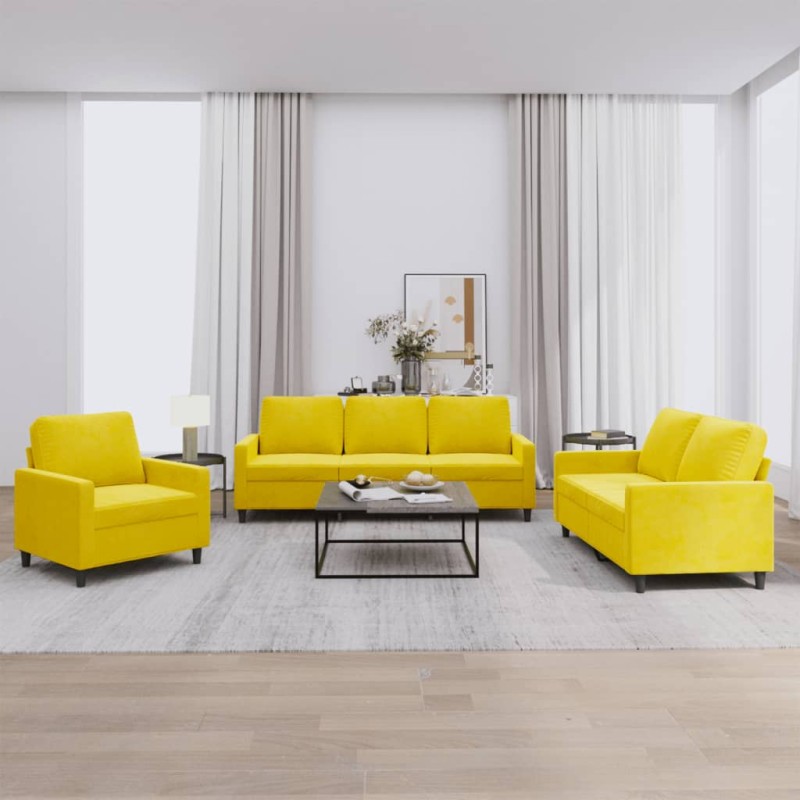 vidaXL Juego de sofás con cojines 3 piezas terciopelo amarillo vidaXL Juego de sofás con cojines 3 piezas terciopelo amarillo