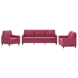 vidaXL Juego de sofás con cojines 3 piezas terciopelo rojo tinto