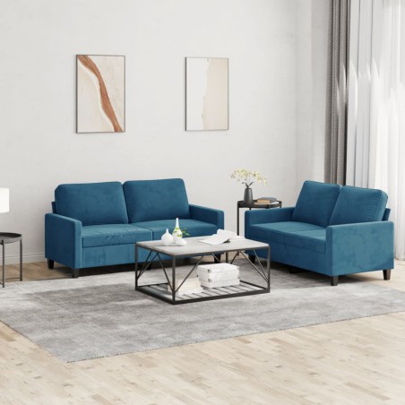 vidaXL Juego de sofás con cojines 2 piezas terciopelo azul