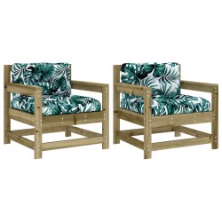 vidaXL Sillones de jardín con cojines 2 uds madera de pino impregnada