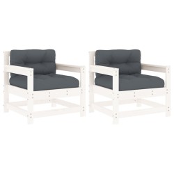 vidaXL Sillones de jardín con cojines 2 uds madera maciza pino blanco