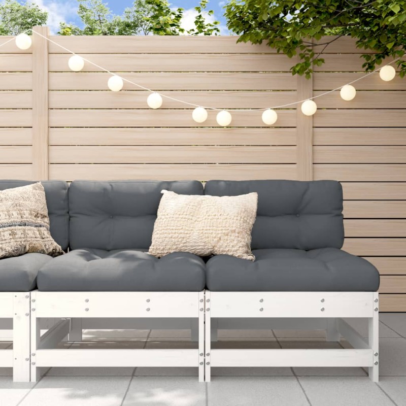 vidaXL Sofás centrales con cojines 2 uds madera maciza de pino blanco vidaXL Sofás centrales con cojines 2 uds madera maciza de pino blanco