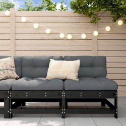 vidaXL Sofás centrales con cojines 2 uds madera maciza de pino negro