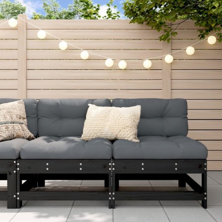 vidaXL Sofás centrales con cojines 2 uds madera maciza de pino negro