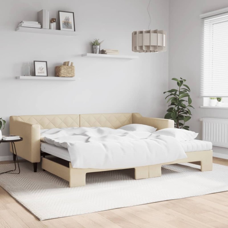 vidaXL Sofá cama nido con colchón tela crema 100x200 cm vidaXL Sofá cama nido con colchón tela crema 100x200 cm