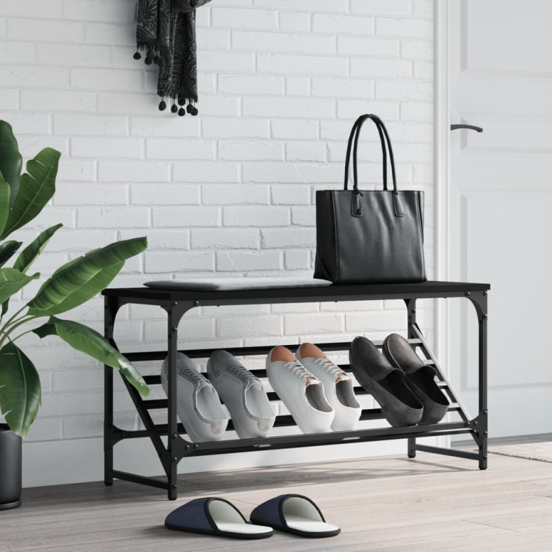 vidaXL Mueble zapatero de madera de ingeniería negro 90x30x45 cm vidaXL Mueble zapatero de madera de ingeniería negro 90x30x45 cm