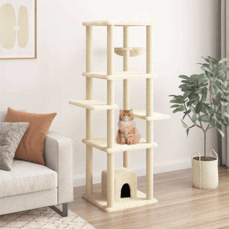 vidaXL Rascador para gatos con postes de sisal crema 154 cm