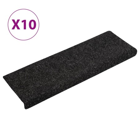 vidaXL Alfombrillas de escalera 10 unidades negro 65x21x4 cm
