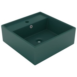 vidaXL Lavabo lujoso cuadrado rebosadero cerámica verde oscuro 41x41cm