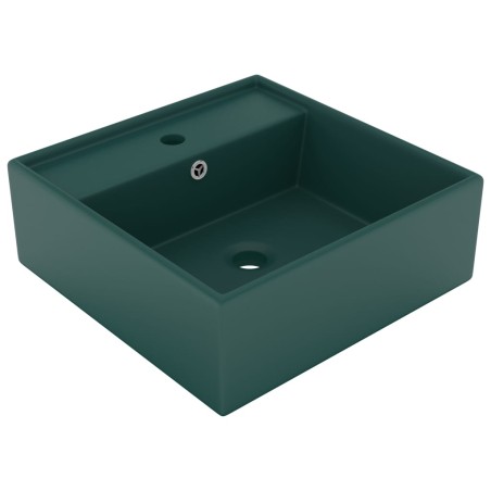 vidaXL Lavabo lujoso cuadrado rebosadero cerámica verde oscuro 41x41cm