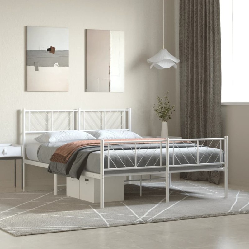 vidaXL Estructura cama metal con cabecero y estribo blanco 140x200 cm vidaXL Estructura cama metal con cabecero y estribo blanco 140x200 cm