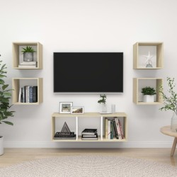 vidaXL Muebles de salón 5 pzas madera ingeniería blanco y roble Sonoma